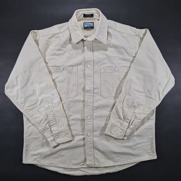Vintage Sears Fieldmaster Men's XL Flannel Shirt Ivory White Button-Up - Picture 1 of 15